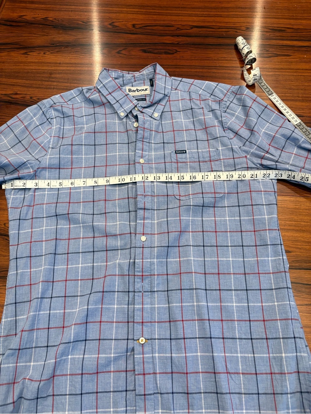 Barbour Light Blue Plaid Button-Down Shirt with Red & Navy Windowpane